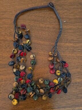 Calypso Studios coconut "Shells" Discs Four Strand Multi-Color Necklace